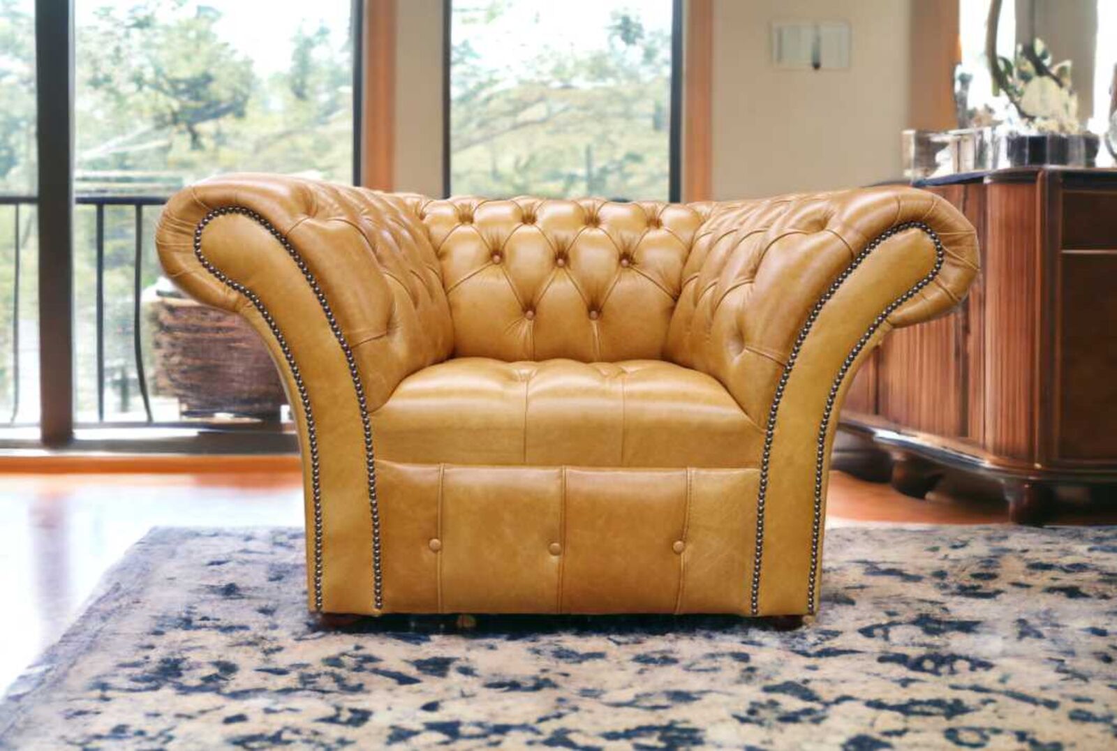 Product photograph of Chesterfield Balmoral Armchair Buttoned Seat Old English Saddle Leather from Designer Sofas 4U
