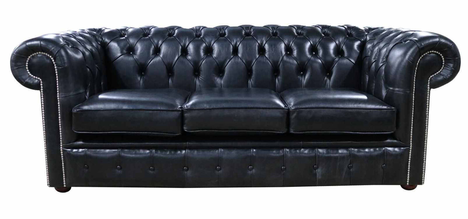 Product photograph of Chesterfield 3 Seater Sofa Old English Black Leather from Designer Sofas 4U