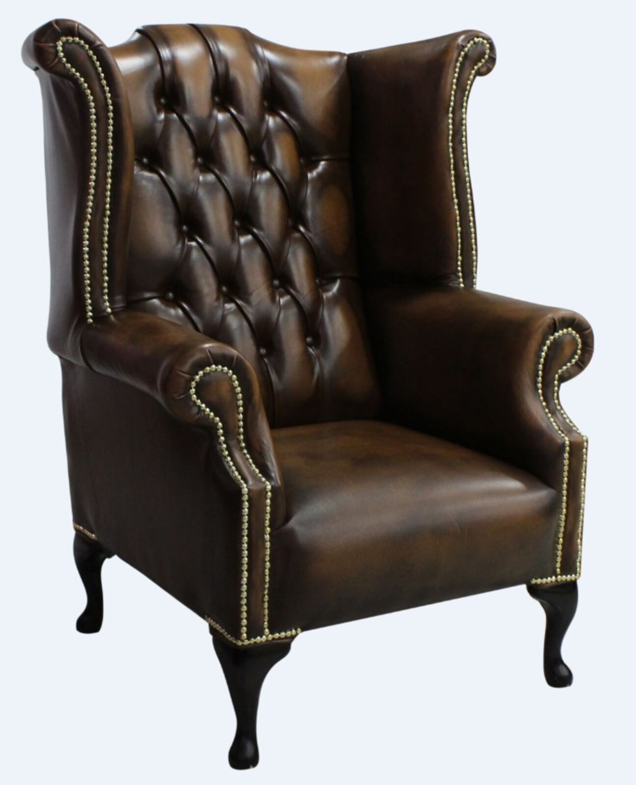 Product photograph of Chesterfield 1780 S Queen Anne High Back Wing Chair Antique Tan Leather from Designer Sofas 4U