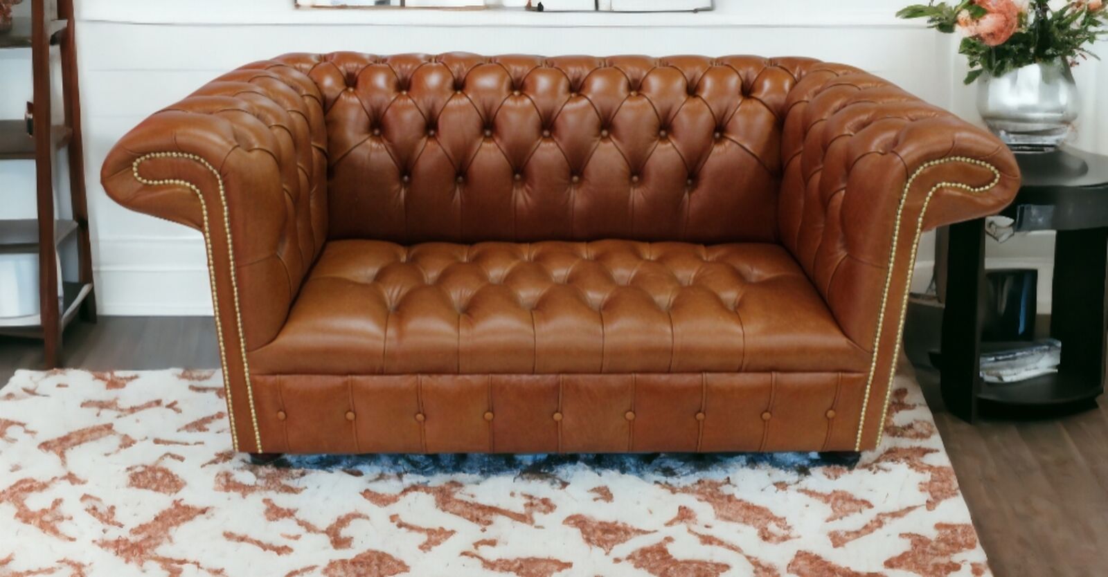 Product photograph of Chesterfield 1857 2 Seater Buttoned Seat Leather Sofa Old English Bruciato from Designer Sofas 4U