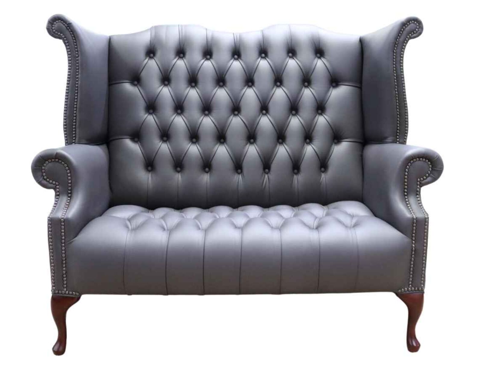 Product photograph of Chesterfield Newby 2 Seater Queen Anne High Back Wing Chair Sofa Burnt Oak Leather from Designer Sofas 4U
