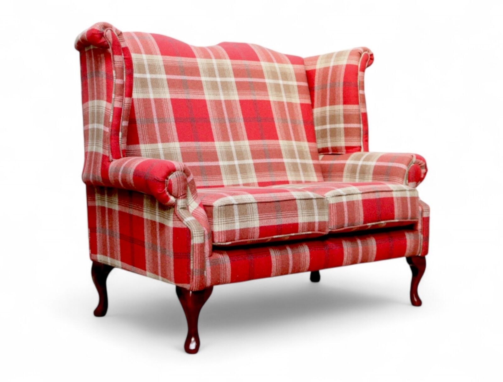 Product photograph of Chesterfield 2 Seater Saxon Tartan Queen Anne High Back Wing Sofa Chair Balmoral Red from Designer Sofas 4U