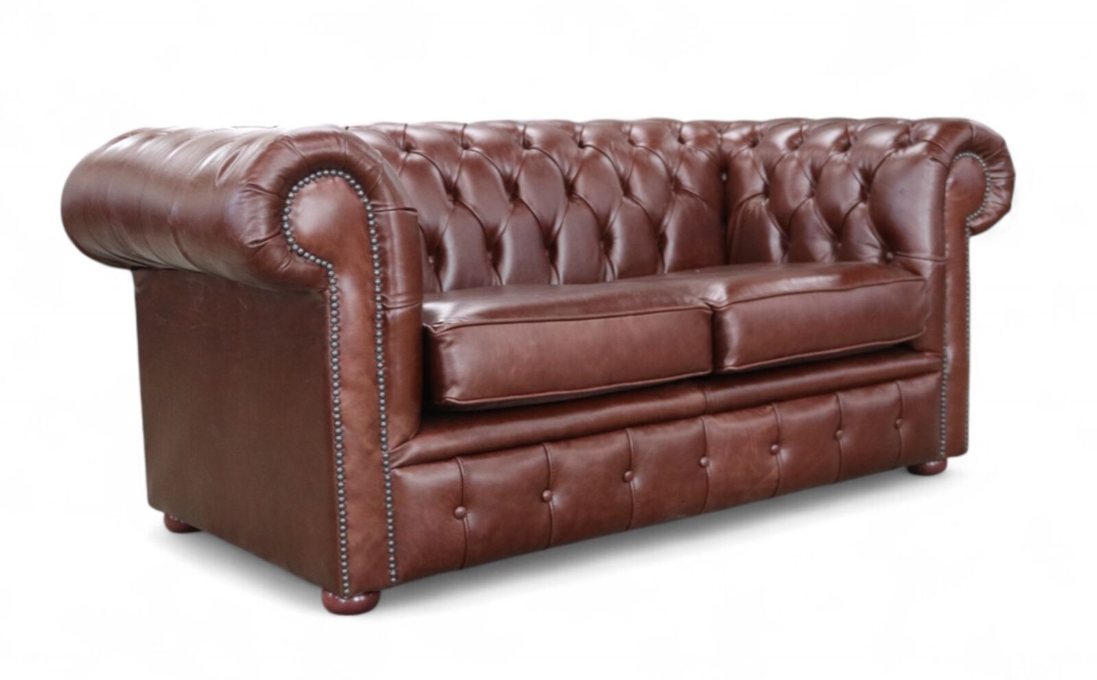 Product photograph of Chesterfield 2 Seater Settee Old English Red Brown Leather Sofa from Designer Sofas 4U