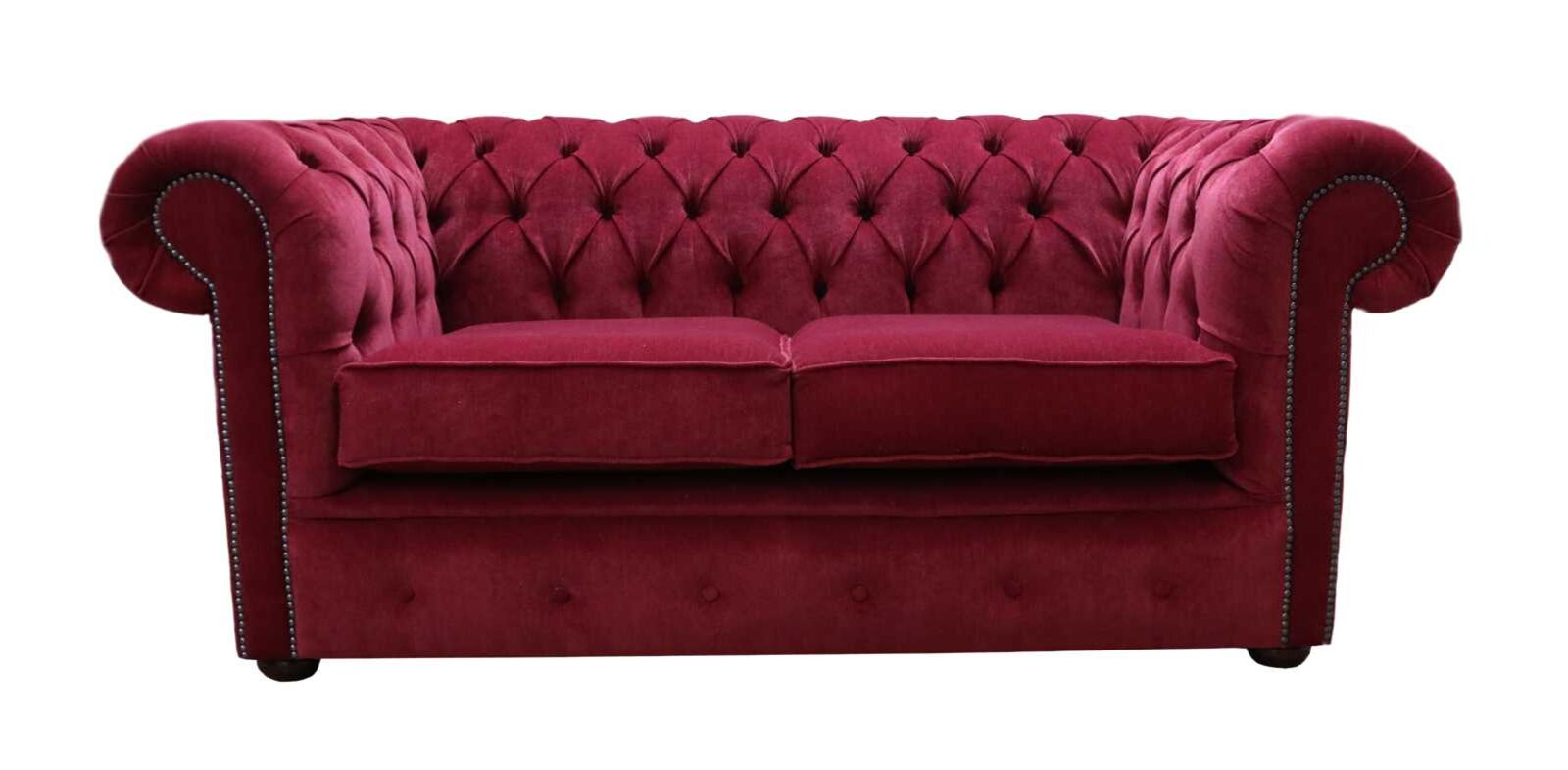 Product photograph of Chesterfield 2 Seater Settee Pimlico Wine Fabric Sofa Offer from Designer Sofas 4U