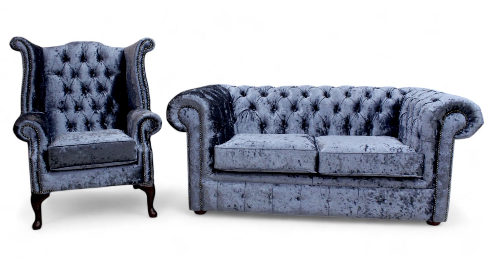 Product photograph of Chesterfield 2 Seater Settee Queen Anne Armchair Senso Dusk Velvet Sofa Offer from Designer Sofas 4U