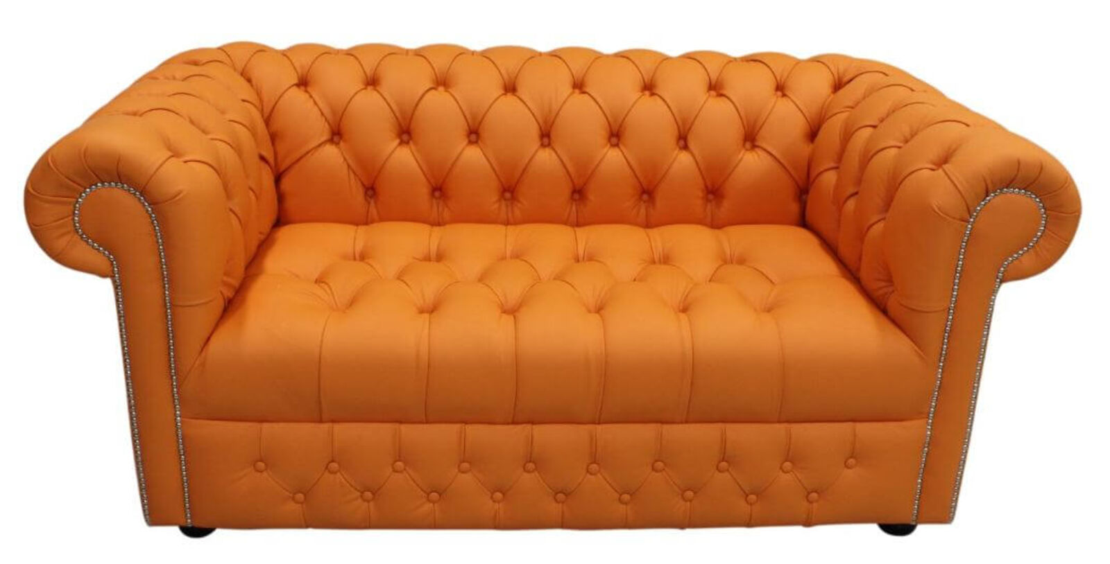 Product photograph of Chesterfield 2 Seater Sofa Settee Buttoned Seat Shelly Flamenco Orange Leather from Designer Sofas 4U