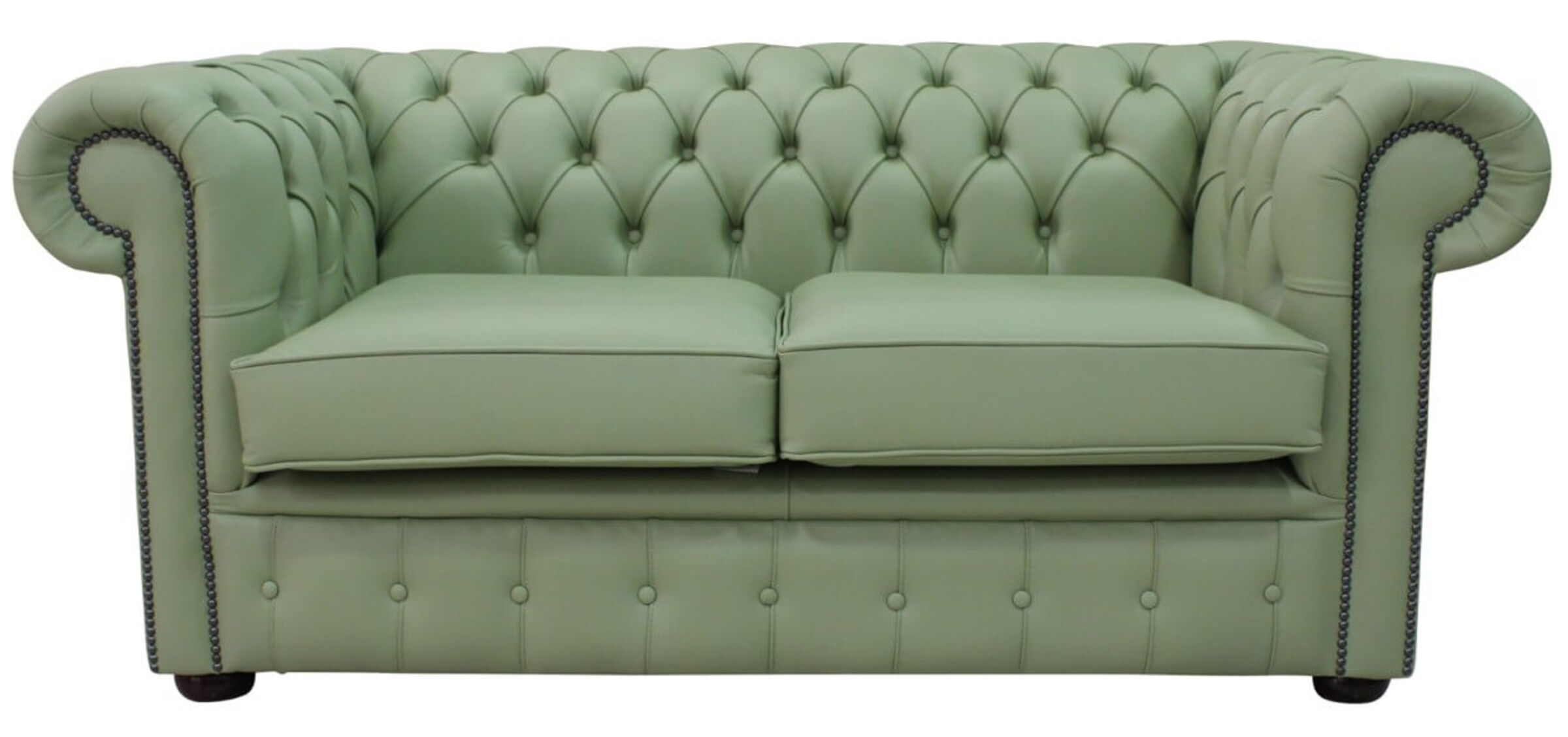 Buy pea green leather Chesterfield sofa at DesignerSofas4U