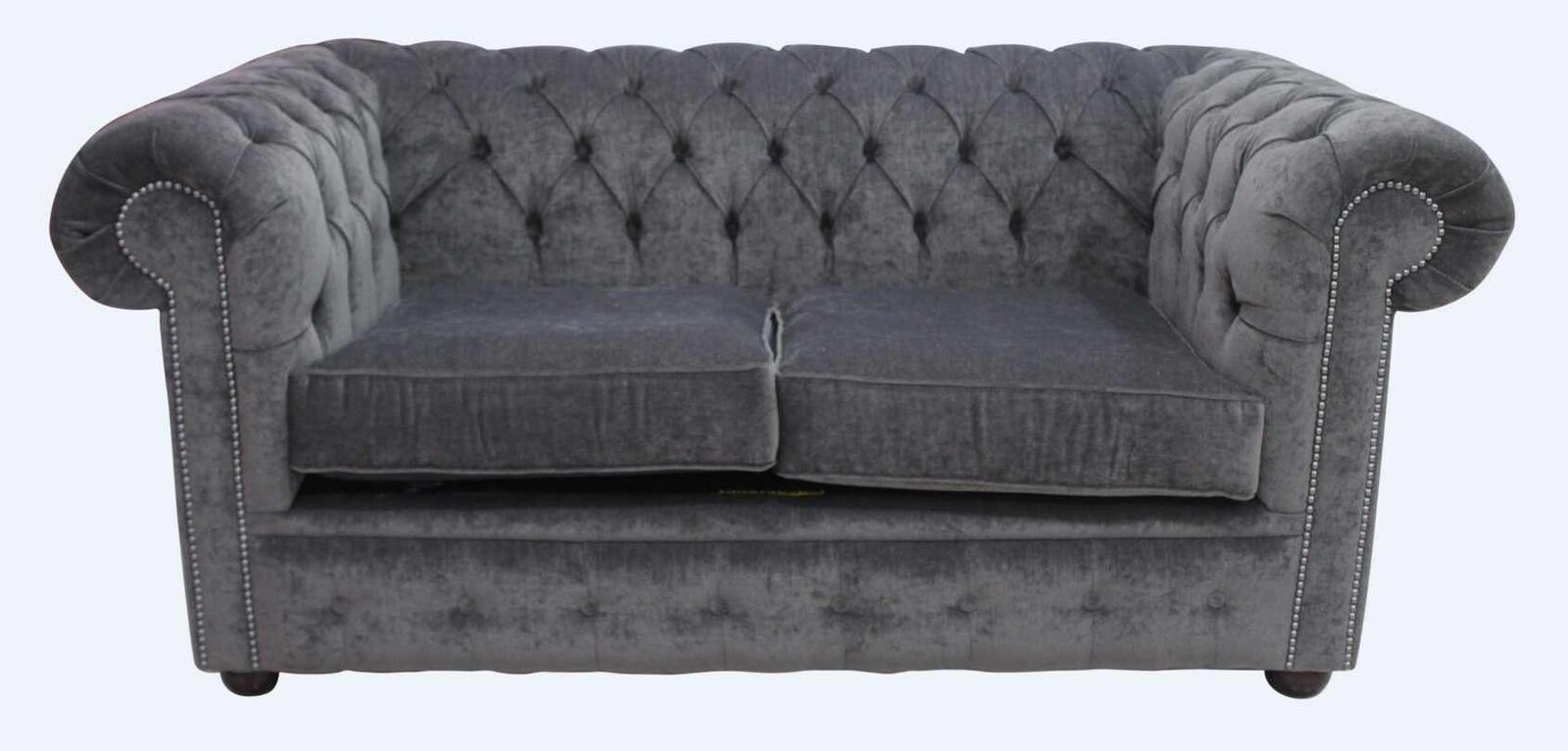 Product photograph of Chesterfield 2 Seater Settee Pimlico Charcoal Grey Fabric Sofa Offer from Designer Sofas 4U