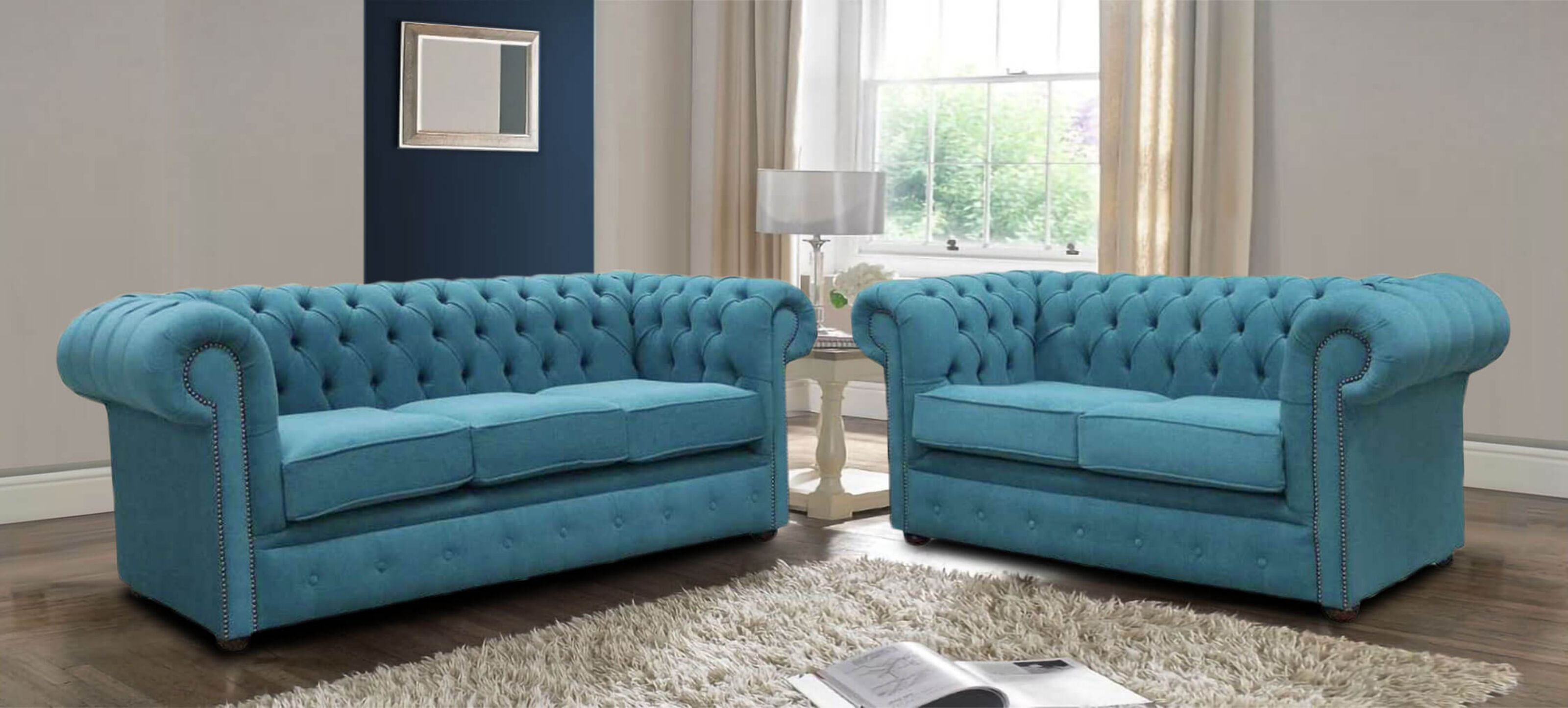 Teal blue store sofa set