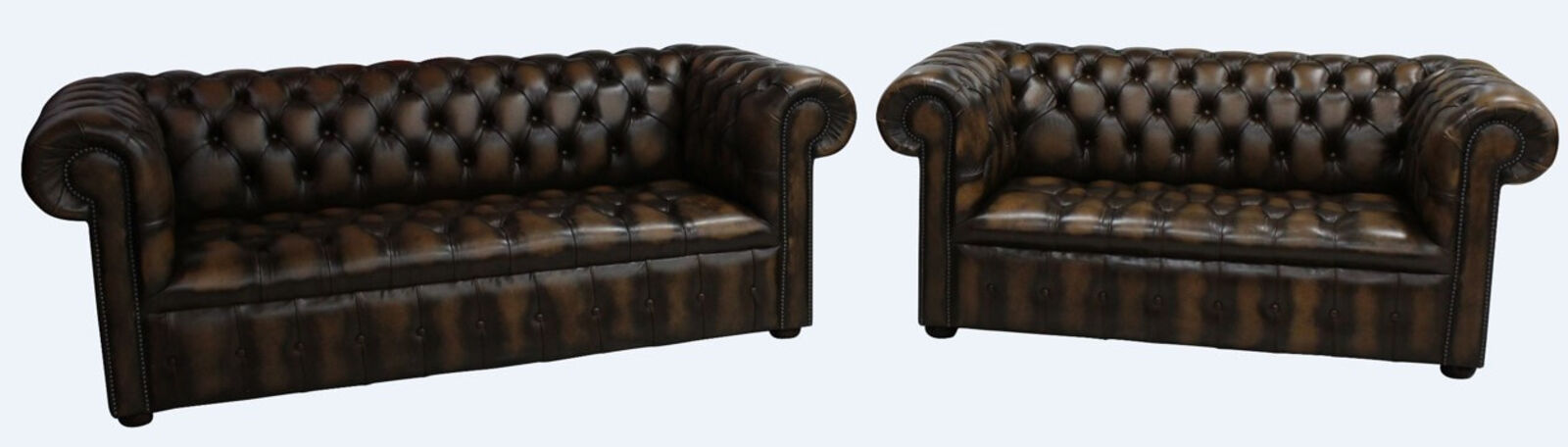 Product photograph of Chesterfield 3 2 Seater Edwardian Buttoned Seat Sofa Antique Tan Leather from Designer Sofas 4U