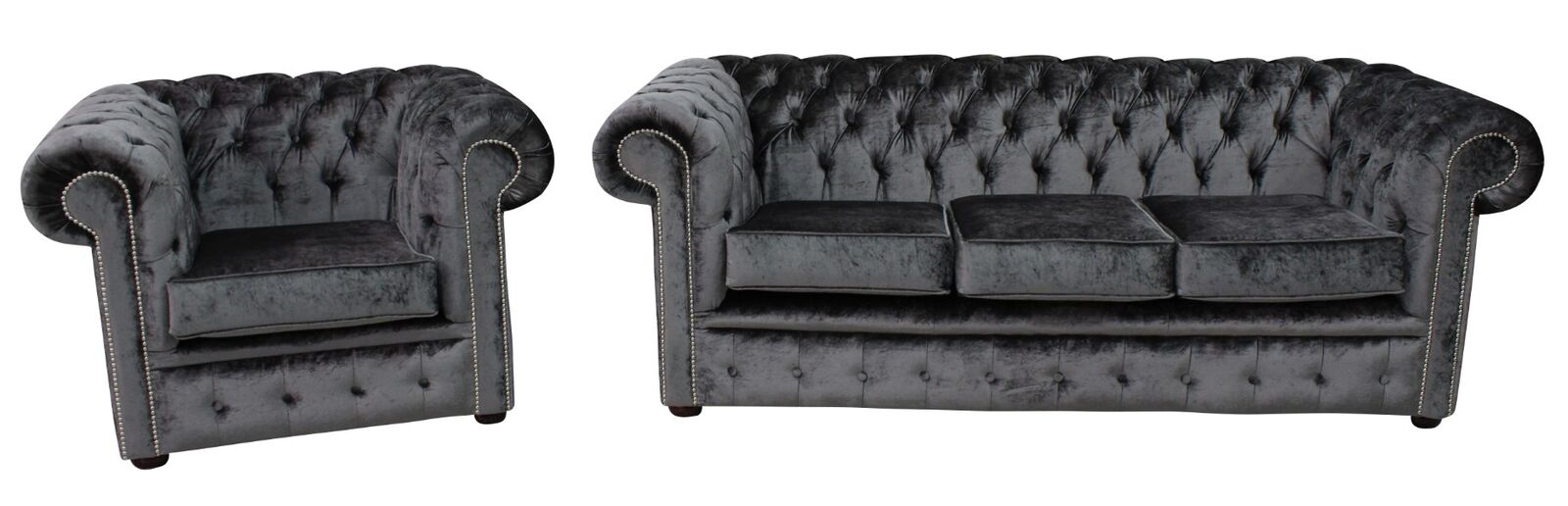 Product photograph of Chesterfield 3 Seater Settee Club Chair Boutique Storm Velvet Sofa Suite Offer from Designer Sofas 4U