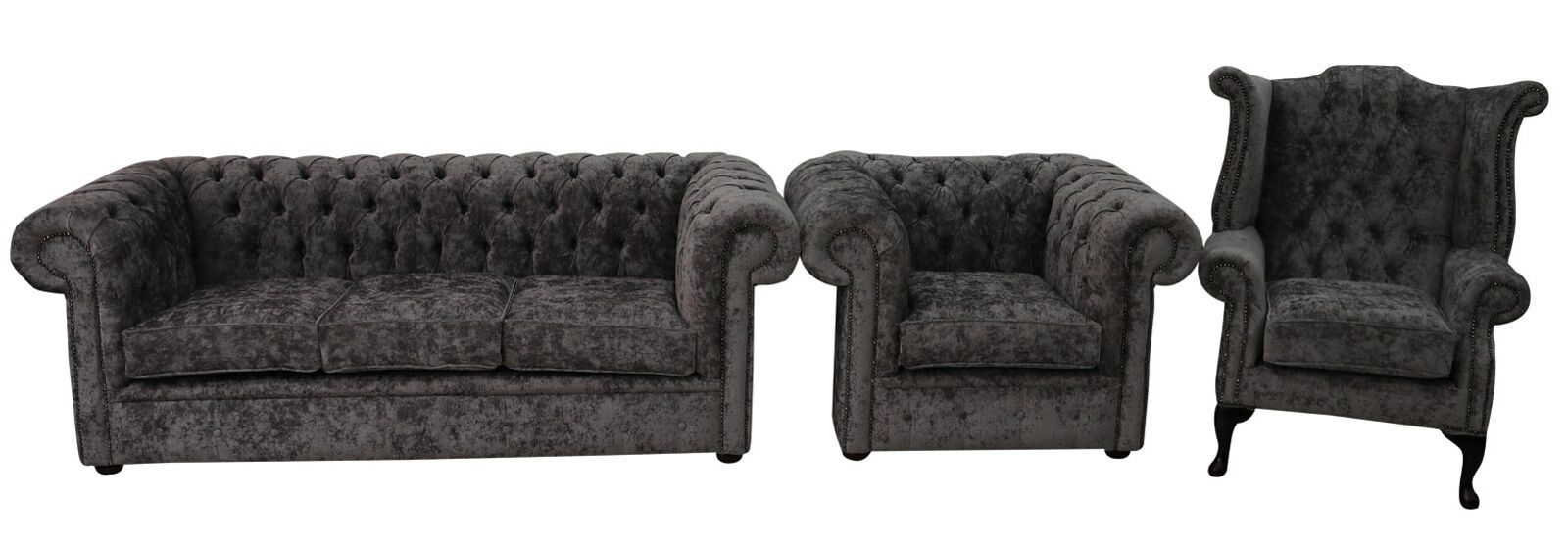 Product photograph of Chesterfield 3 Piece Suite Grey Fabric from Designer Sofas 4U