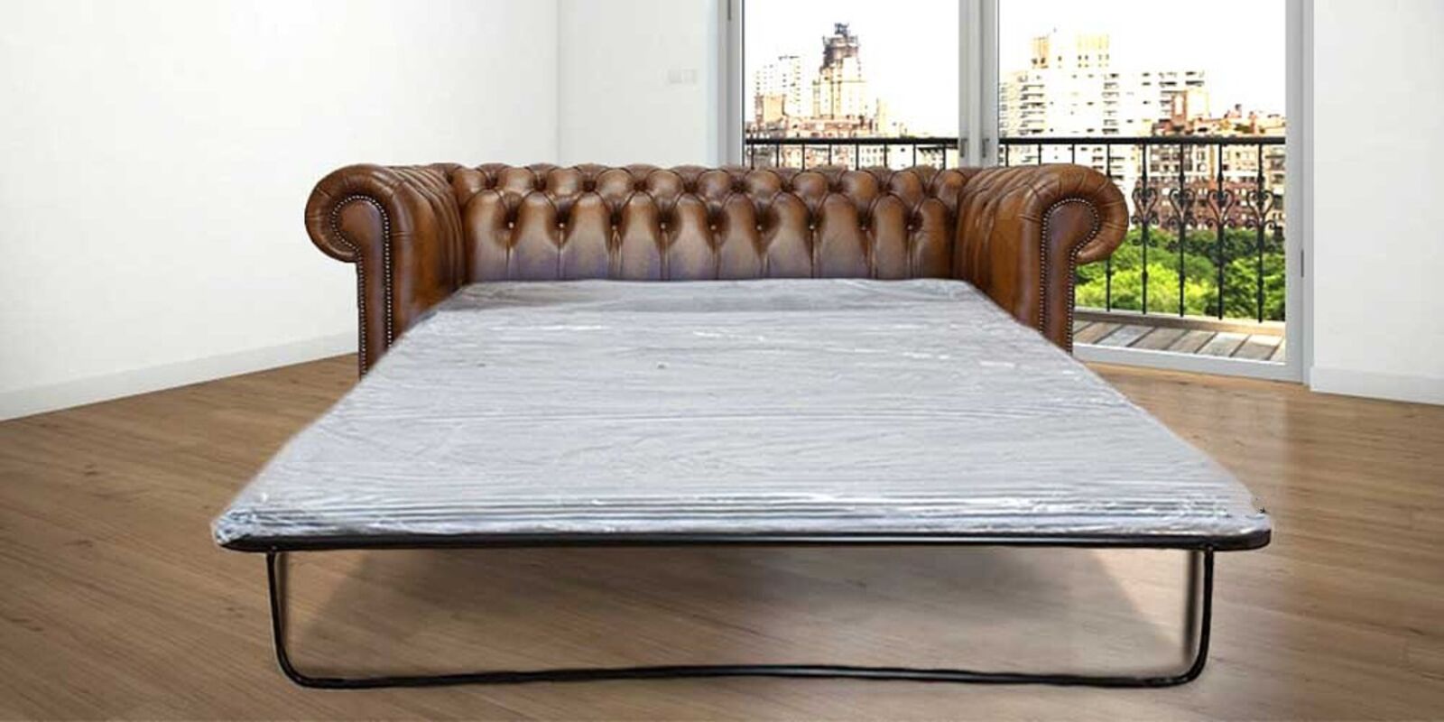 Product photograph of Best Pull Out Sofa Bed In Chesterfield 3 Seater Birch Antique Gold Leather from Designer Sofas 4U