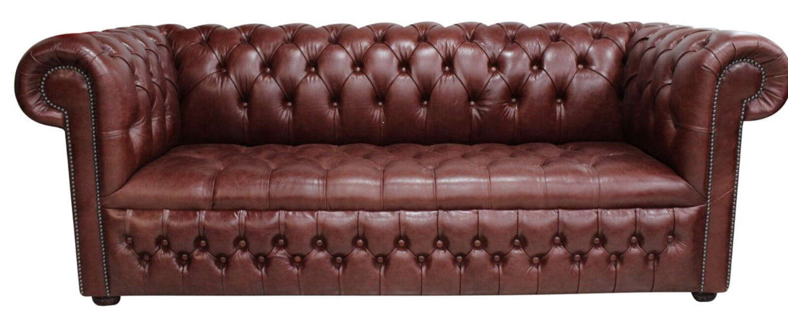 Product photograph of Chesterfield 3 Seater Settee Buttoned Seat Old English Dark Brown Leather Sofa Stock from Designer Sofas 4U