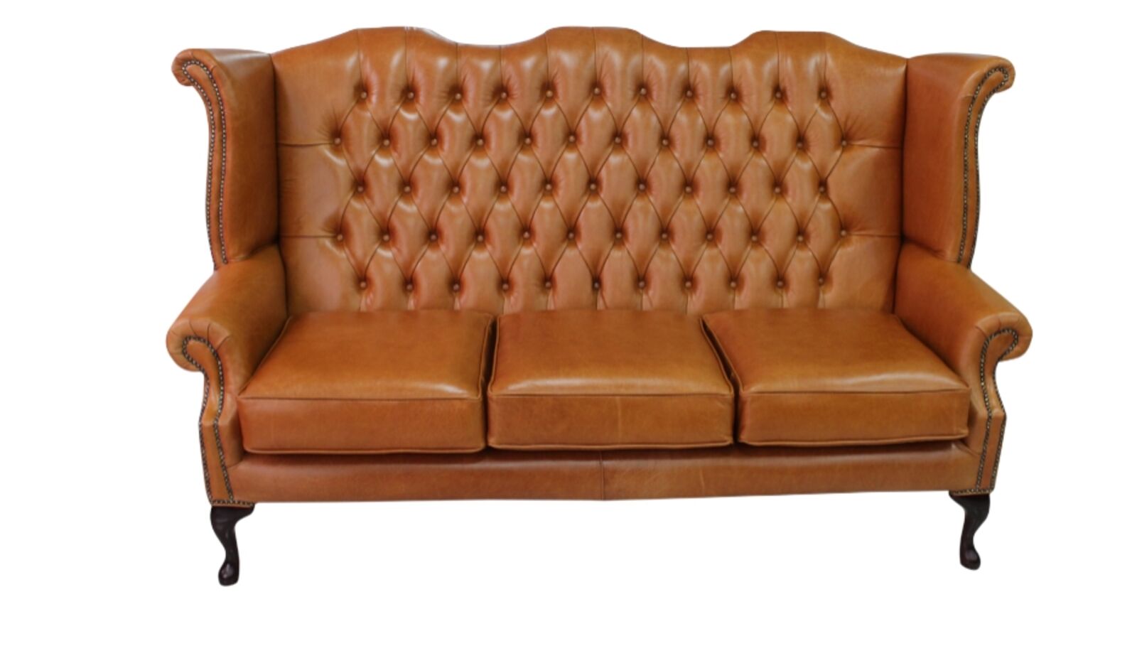 Product photograph of Chesterfield 3 Seater Queen Anne High Back Wing Sofa Old English Bruciato Leather from Designer Sofas 4U