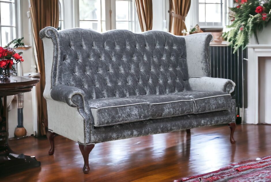 Pewter velvet deals sofa