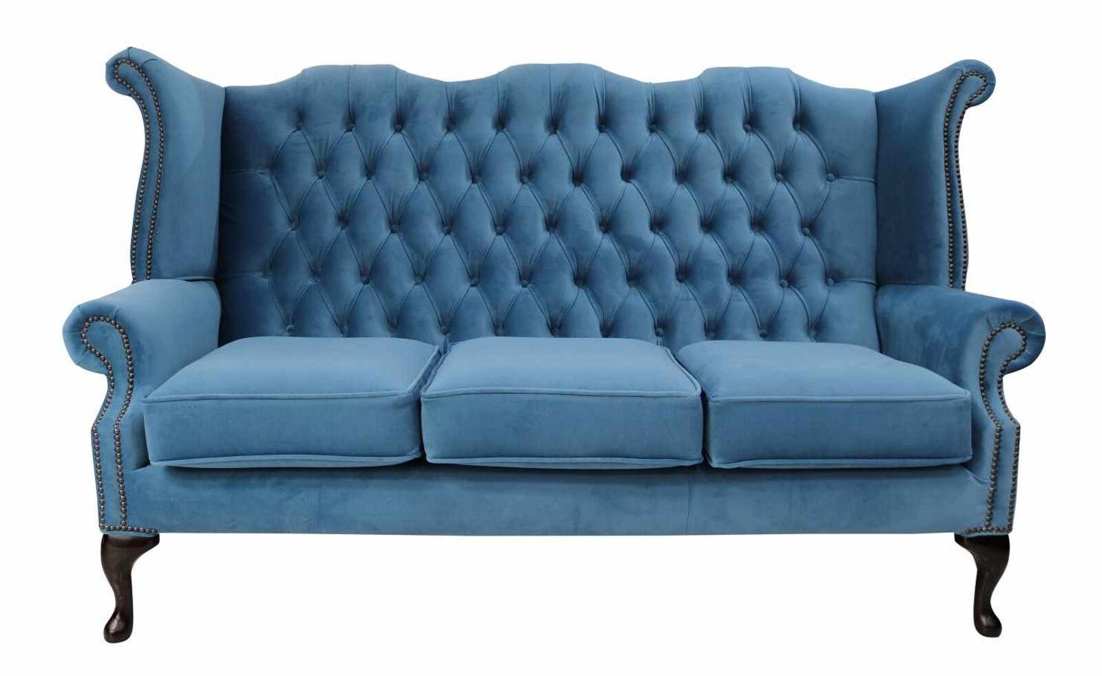 Product photograph of Chesterfield 3 Seater Queen Anne High Back Wing Sofa Chair Amalfi Cadet Velvet from Designer Sofas 4U