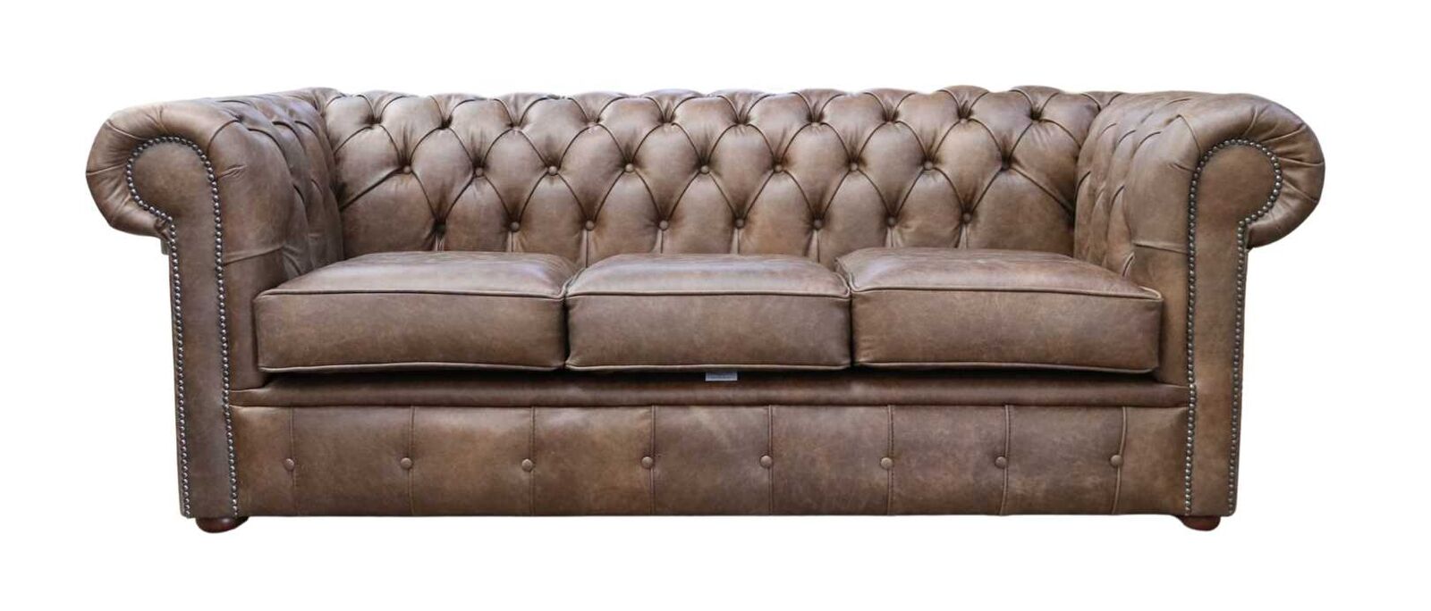 Product photograph of Chesterfield 3 Seater Settee Cracked Wax Tobacco Brown Leather Sofa from Designer Sofas 4U