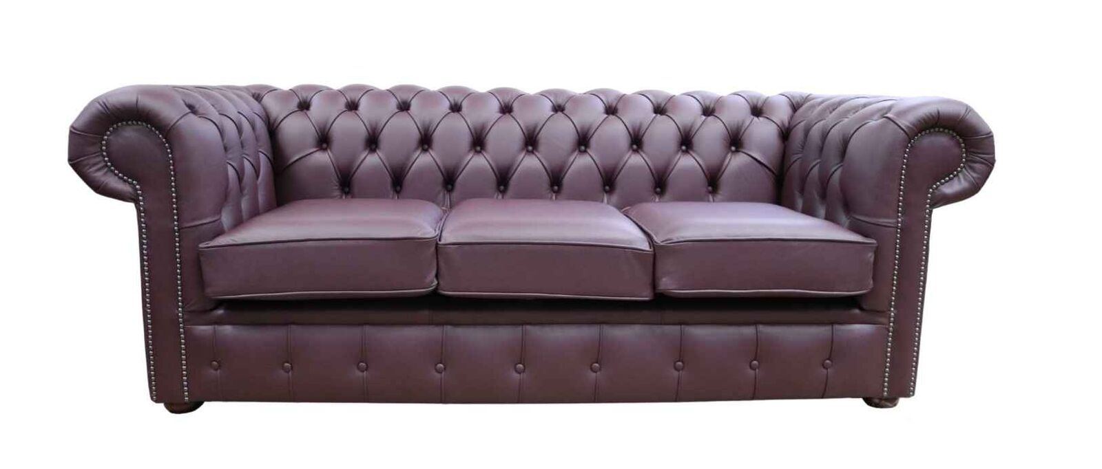 Product photograph of Chesterfield 3 Seater Settee Dark Grape Leather Sofa Offer from Designer Sofas 4U