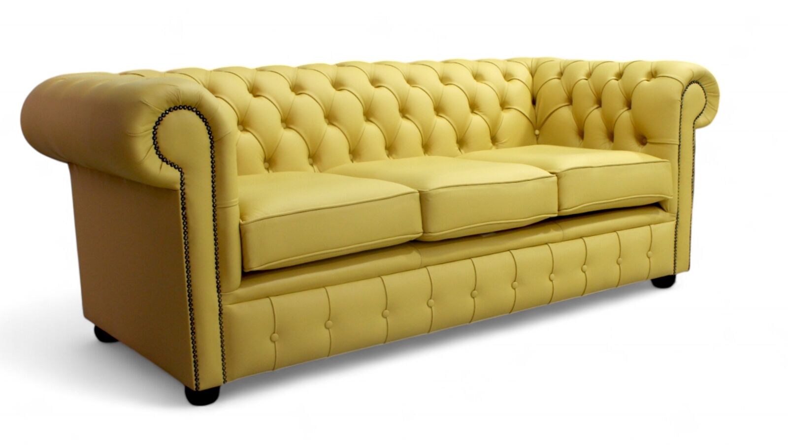 Product photograph of Chesterfield 3 Seater Settee Deluca Yellow Leather Sofa Offer from Designer Sofas 4U