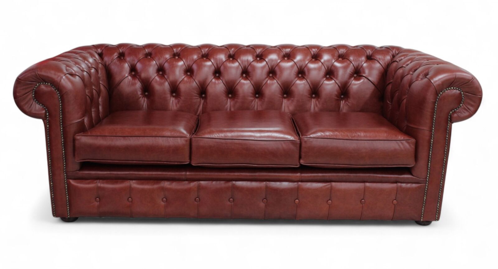 Product photograph of Chesterfield 3 Seater Settee Old English Chestnut Leather Sofa from Designer Sofas 4U