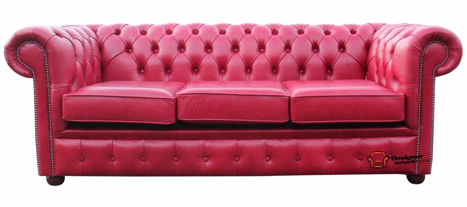 Product photograph of Chesterfield 3 Seater Settee Old English Gamay Leather Sofa Stock from Designer Sofas 4U