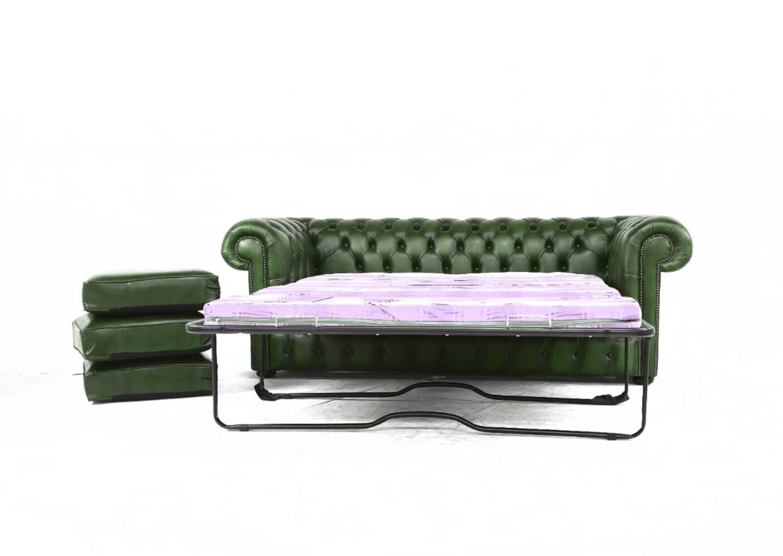 Product photograph of Pull Out Sofa Bed In Chesterfield 3 Seater Antique Green Real Leather from Designer Sofas 4U