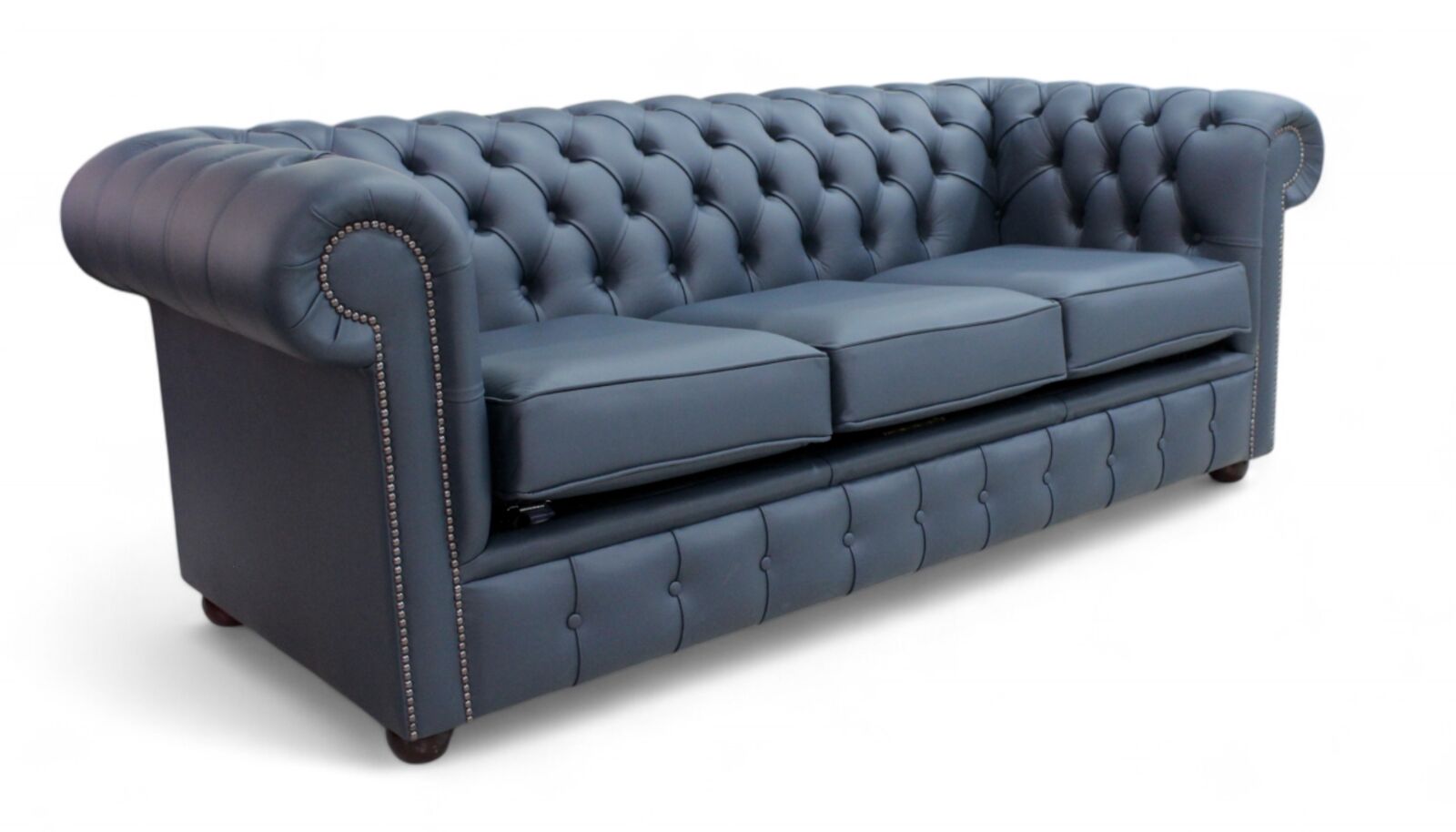 Product photograph of Chesterfield 3 Seater Settee Suffolk Blue Leather Sofa Offer from Designer Sofas 4U