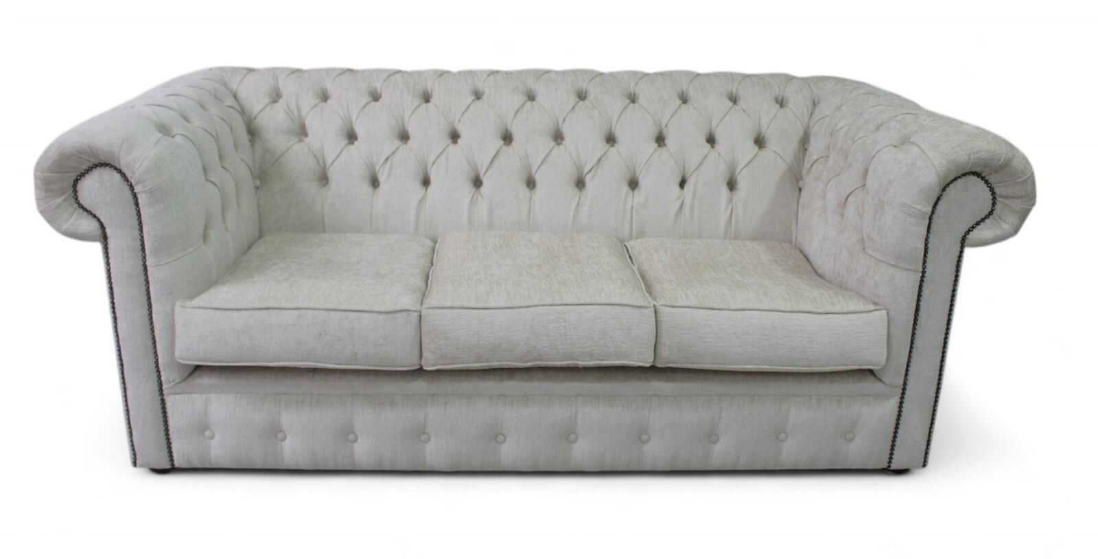 Product photograph of Chesterfield 3 Seater Settee Velluto Oyster Fabric Sofa Offer from Designer Sofas 4U