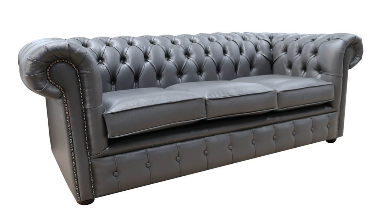 Product photograph of Special Offer Chesterfield 3 Seater Bonded Grey Leather Sofa Bed from Designer Sofas 4U