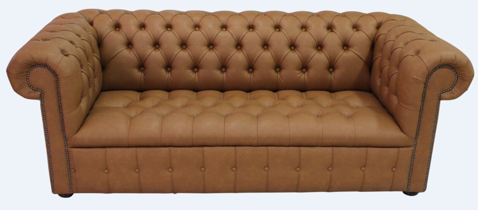 Product photograph of Chesterfield 3 Seater Buttoned Seat Infinity Camel Faux Leather Sofa Offer from Designer Sofas 4U
