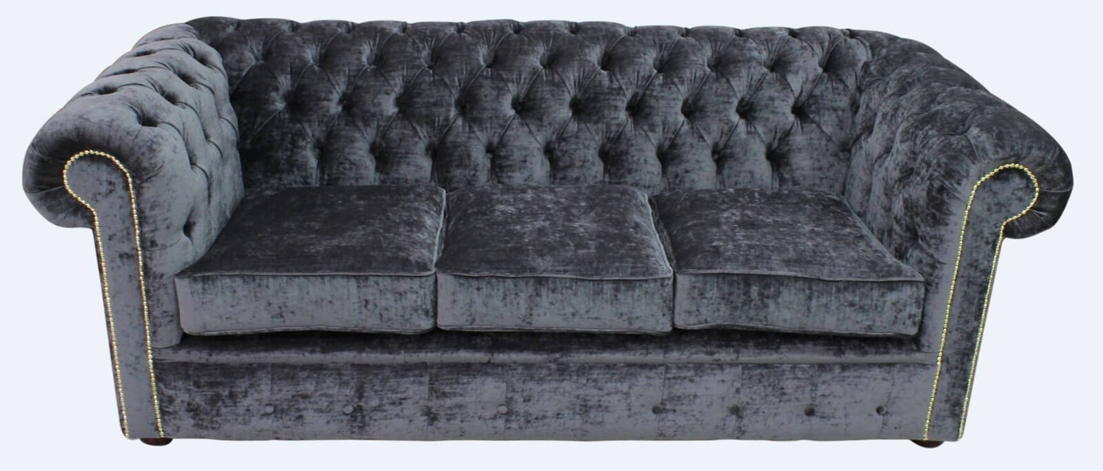 Product photograph of Chesterfield 3 Seater Settee Pastiche Steel Velvet Sofa Offer from Designer Sofas 4U