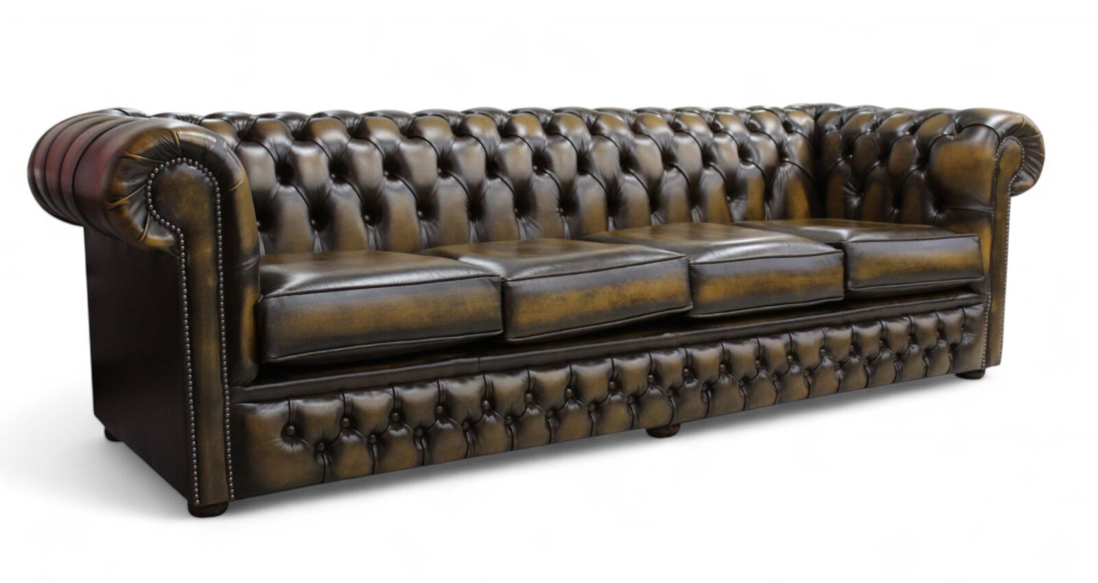 Product photograph of Chesterfield 4 Seater Settee Antique Gold Leather Sofa Offer from Designer Sofas 4U