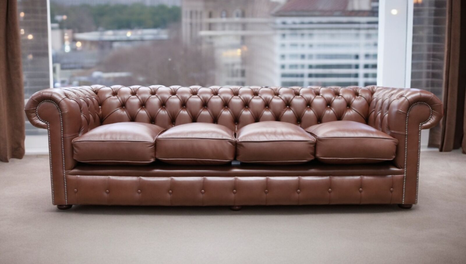 Product photograph of Chesterfield 4 Seater Settee Castagna Brown Leather Sofa Offer from Designer Sofas 4U