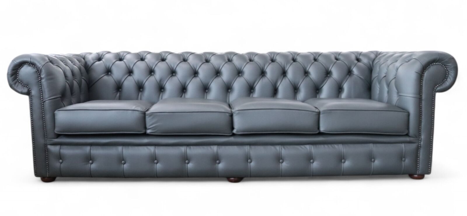 Product photograph of Chesterfield 4 Seater Settee Shelly Steel Grey Real Leather Sofa from Designer Sofas 4U