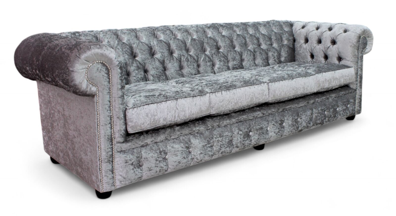 Product photograph of Chesterfield 4 Seater Shimmer Sliver Velvet Fabric Sofa from Designer Sofas 4U