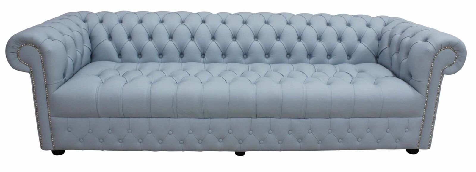 Product photograph of Chesterfield 4 Seater Settee Buttoned Seat Shelly Parlour Blue Leather Sofa Offer from Designer Sofas 4U