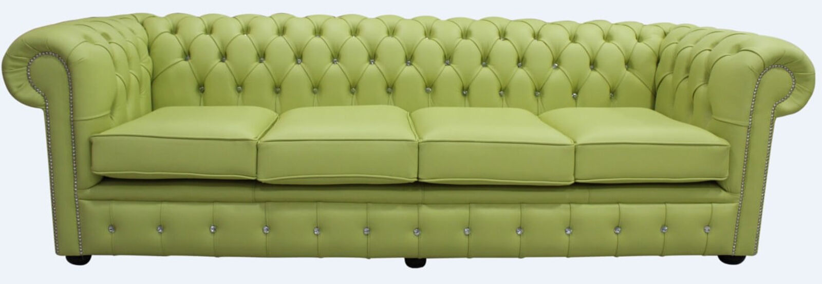 Product photograph of Chesterfield Crystal Diamond 4 Seater Leather Sofa Chartreuse Green Leather Offer from Designer Sofas 4U