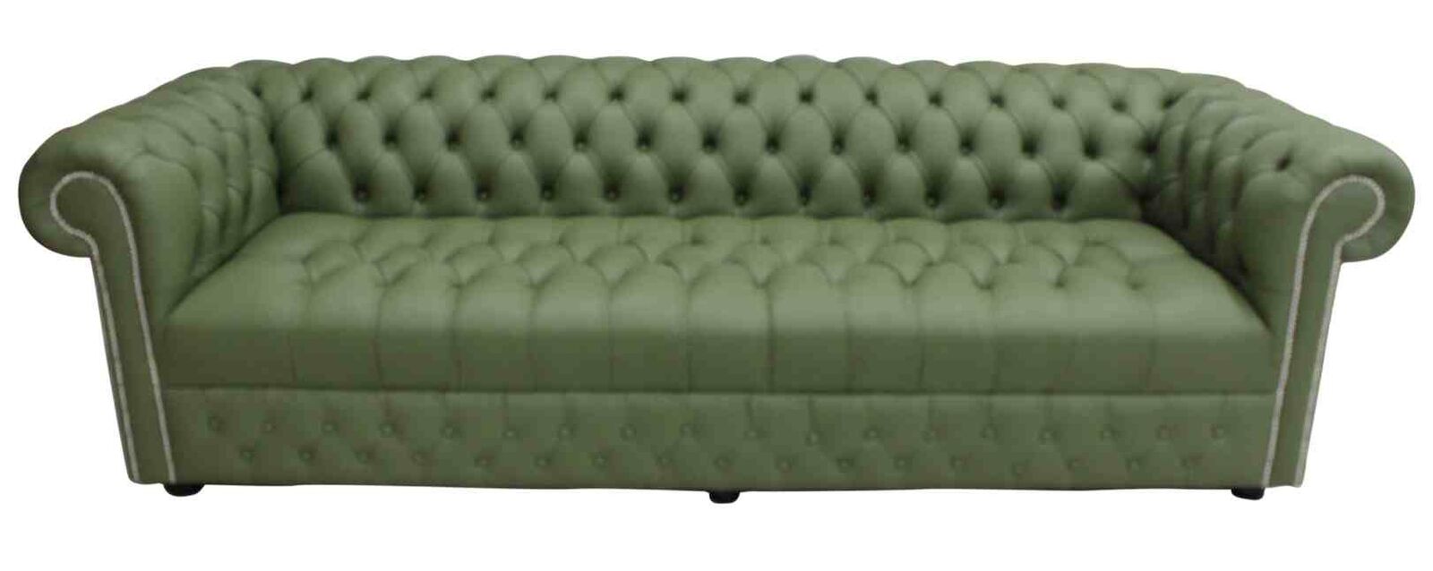Product photograph of Chesterfield 4 Seater Settee Buttoned Seat Shelly Mountain Tree Green Leather Sofa Offer from Designer Sofas 4U