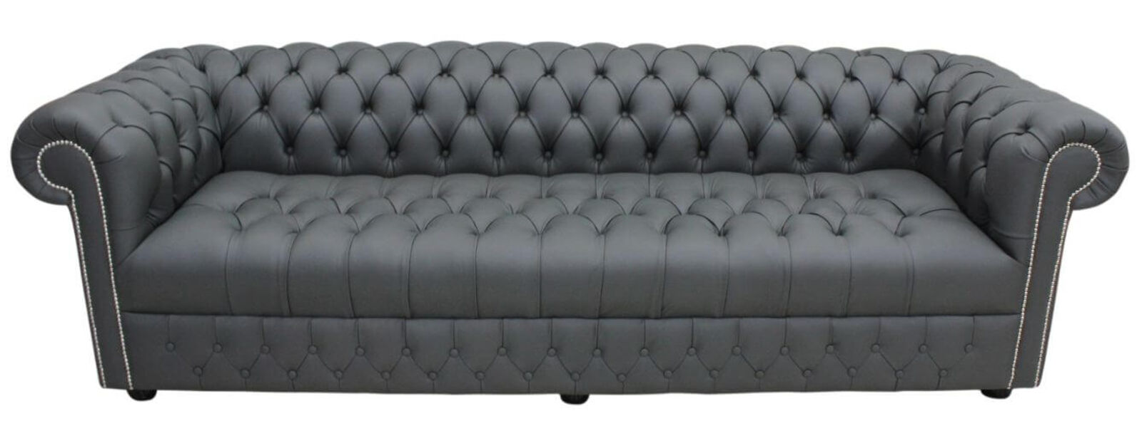 Product photograph of Chesterfield 4 Seater Settee Buttoned Seat Shelly Steel Leather Sofa Offer from Designer Sofas 4U