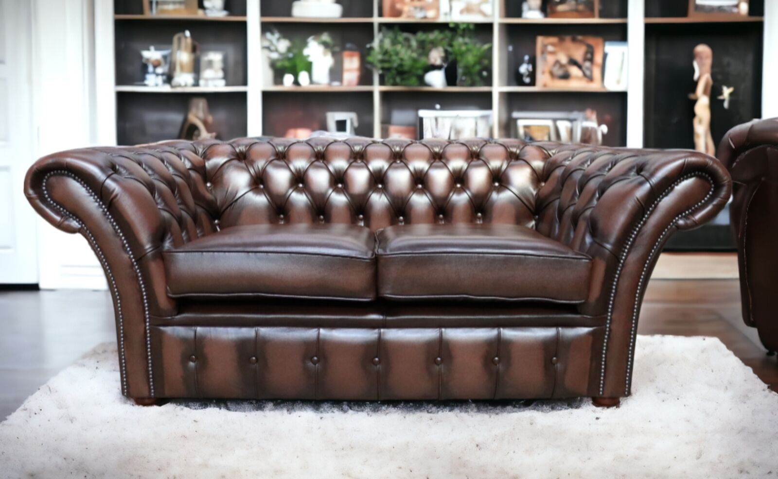 Product photograph of Chesterfield Balmoral 2 Seater Sofa Settee Antique Brown Real Leather Stock from Designer Sofas 4U