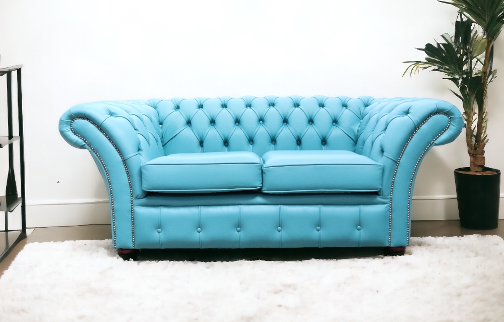 Shelly Dark Teal Leather Chesterfield Sofa Balmoral 2 Seater Settee