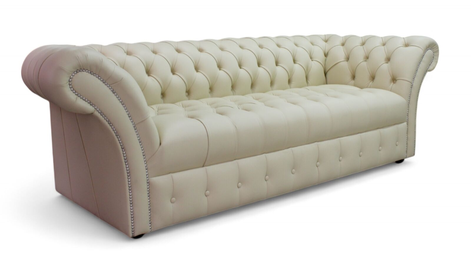 Product photograph of Chesterfield Balmoral 3 Seater Buttoned Seat Sofa Settee Almond Cream Real Leather from Designer Sofas 4U