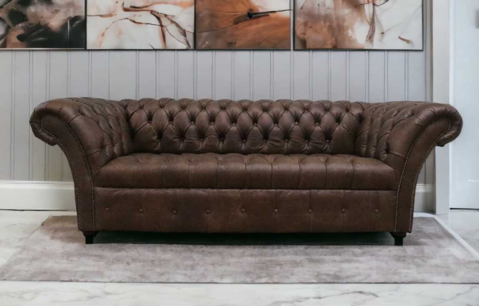 Product photograph of Chesterfield Balmoral 3 Seater Sofa Settee Buttoned Seat Cracked Wax Tobacco Brown Leather from Designer Sofas 4U