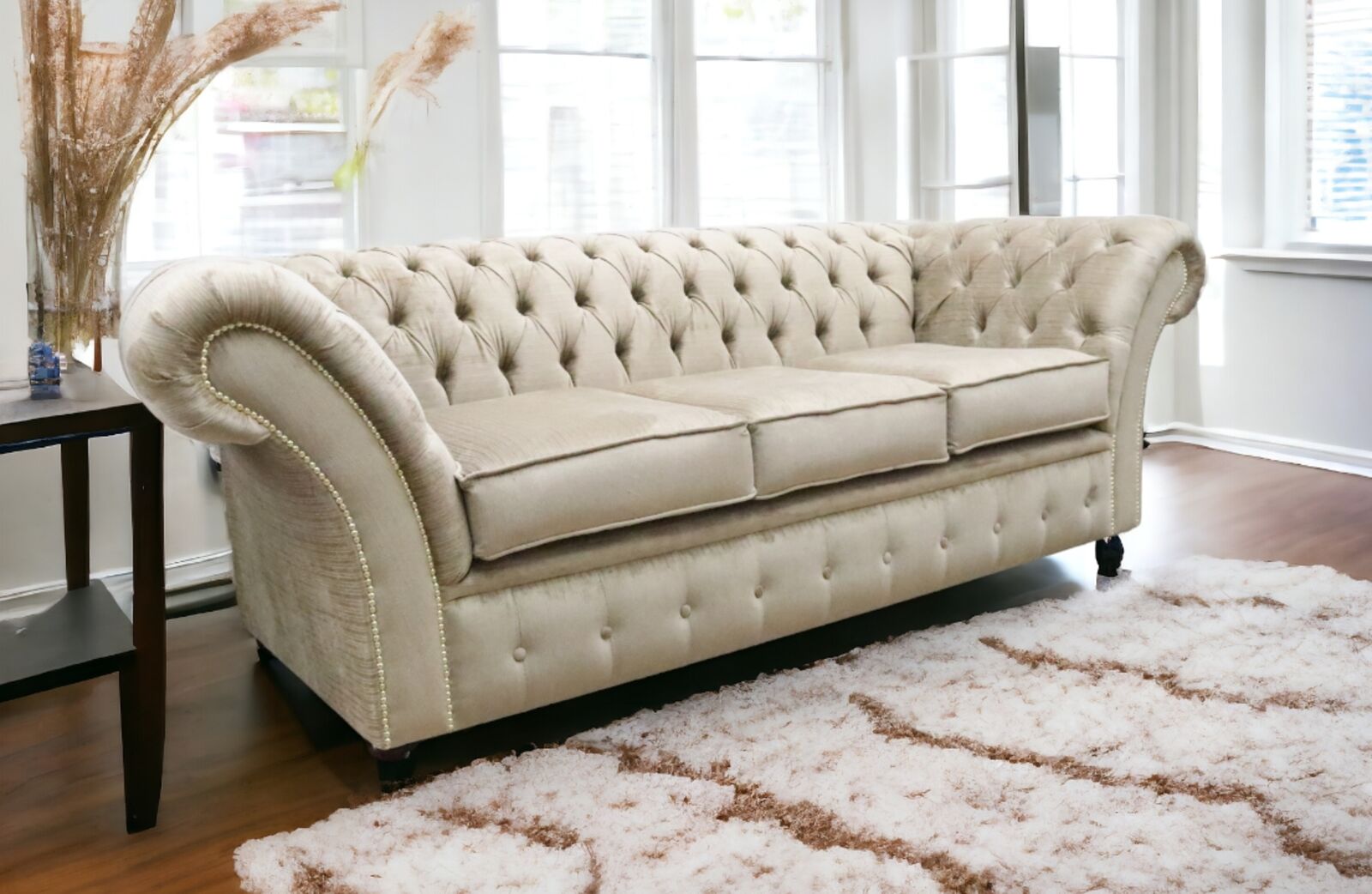 Product photograph of Chesterfield Balmoral 3 Seater Sofa Settee Azzuro Fudge Fabric Stock from Designer Sofas 4U