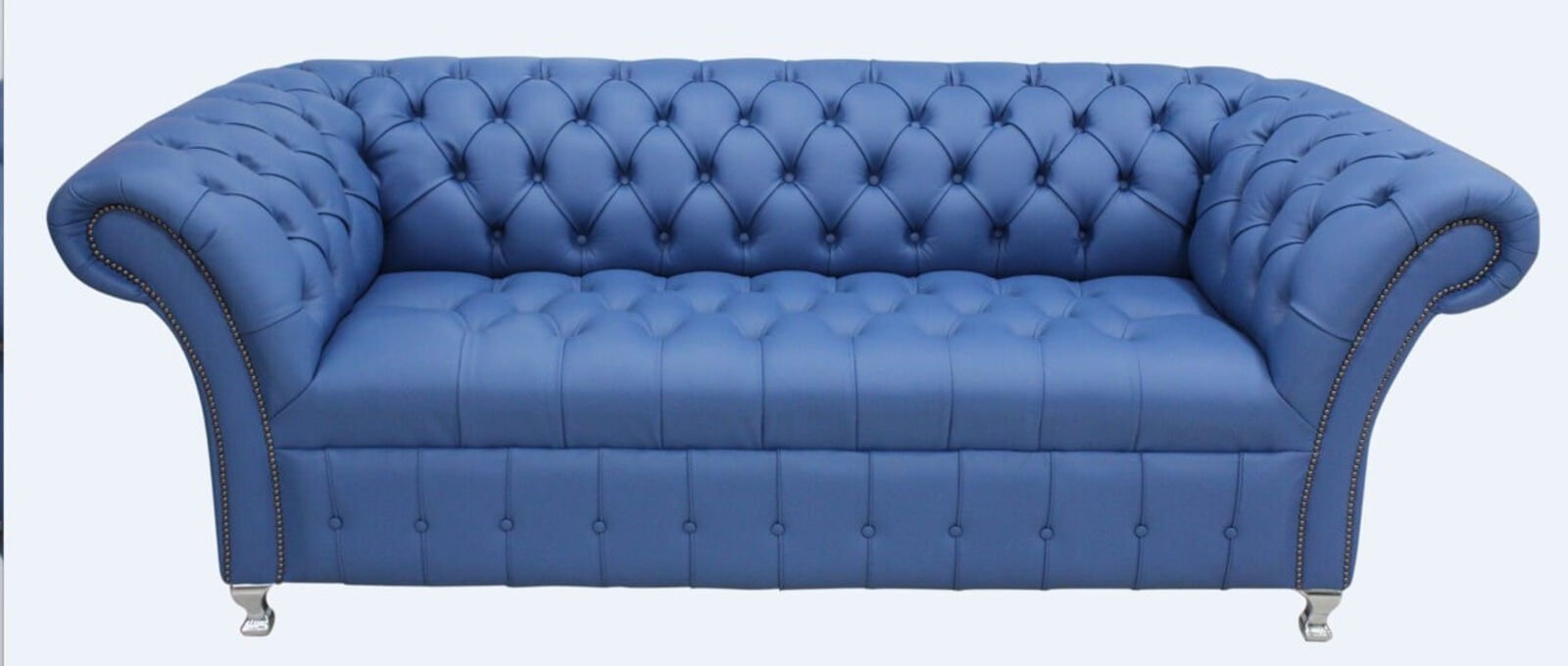 Product photograph of Chesterfield Balmoral 3 Seater Sofa Settee Buttoned Seat Deep Ultramarine Blue Leather Metal Feet from Designer Sofas 4U