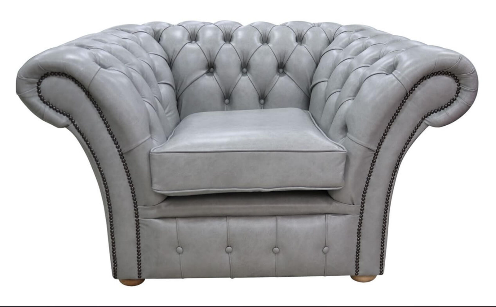 Product photograph of Chesterfield Balmoral Armchair Stella Dove Grey Leather from Designer Sofas 4U