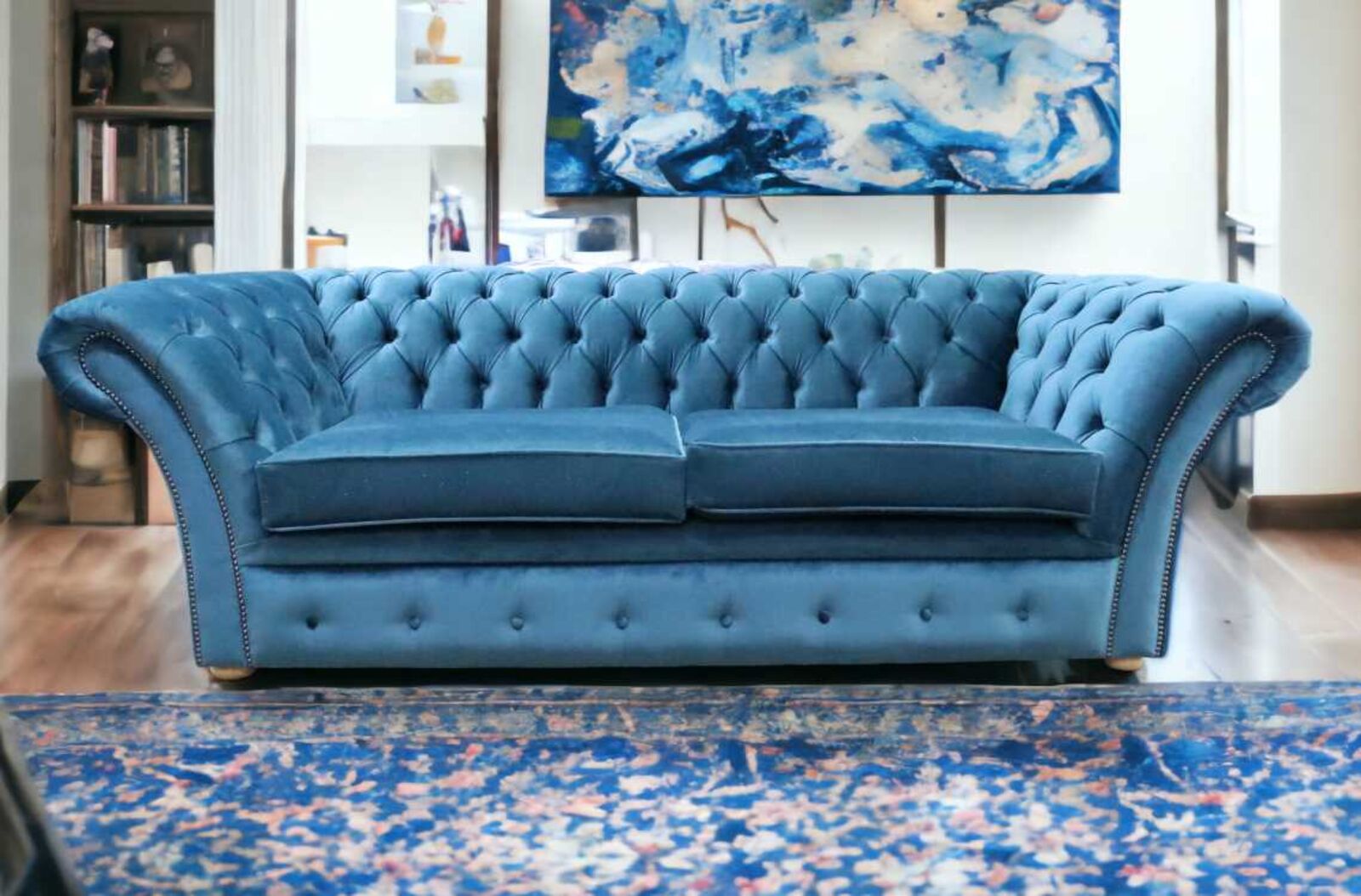 Product photograph of Chesterfield Balmoral 3 Seater Sofa Malta Peacock Velvet 2 Cushion Style from Designer Sofas 4U