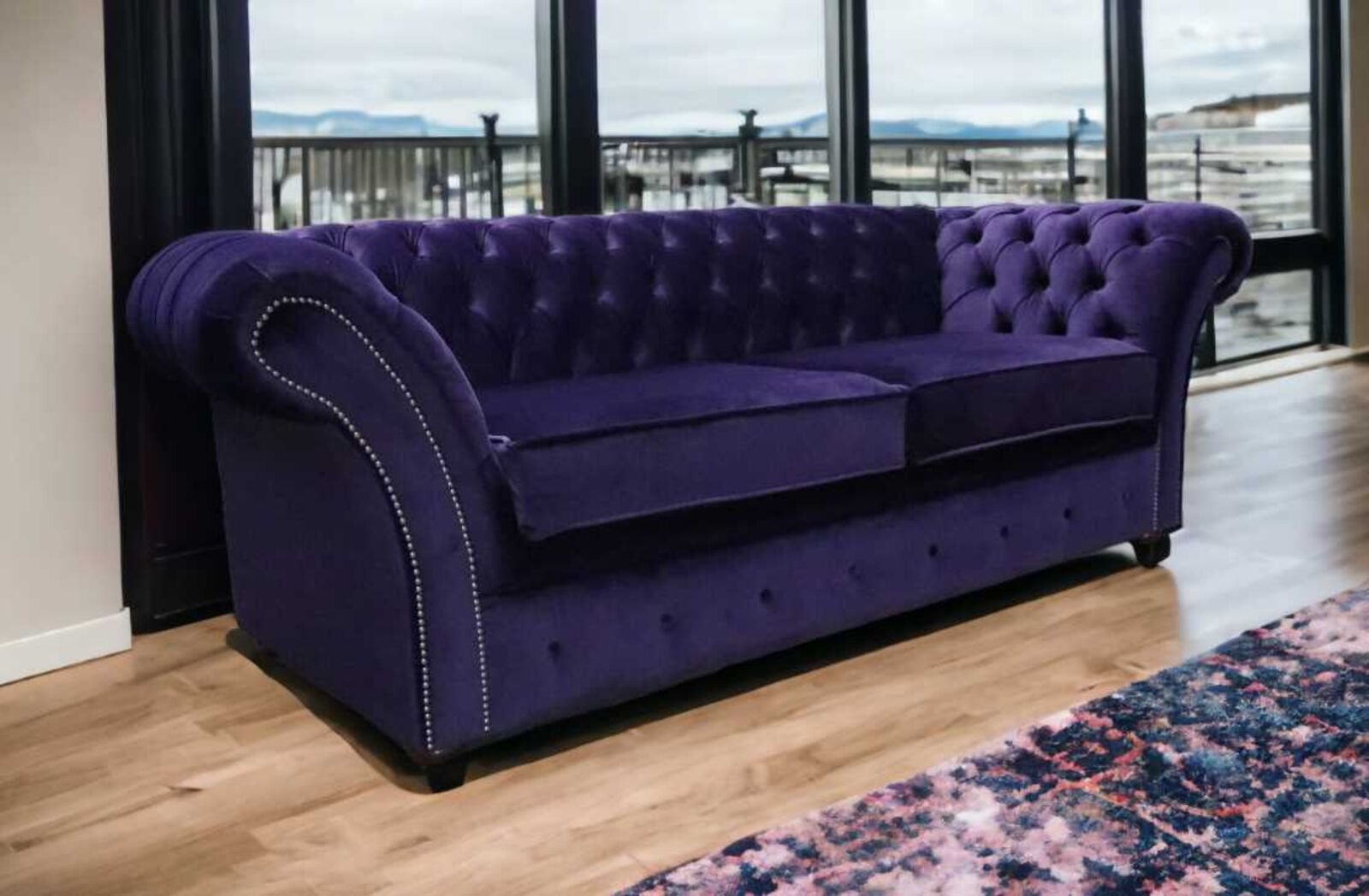 Product photograph of Amethyst Purple Velvet Chesterfield Balmoral Sofa 3 Seater from Designer Sofas 4U