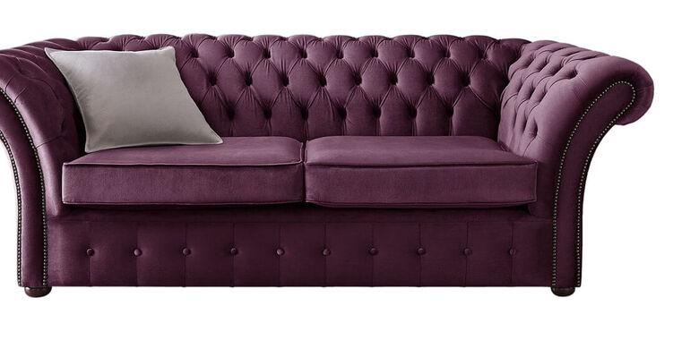 British Handmade Deep Purple Velvet Chesterfield High Back Wing